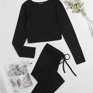 Rib-knit Crop Tee and Knot Waist Leggings Set